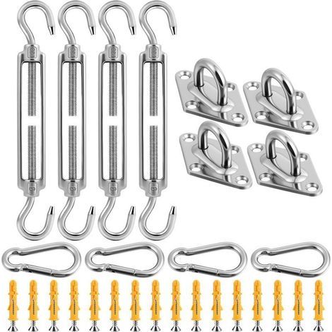 M6 Tendeur Cable Acier Inoxydable, 44Pcs Kit de Fixation pour auvent de Jardin, Tendeur Fil Crochet Et Crochet, Réglable Polyvalent Tendeur Ridoir pour Pare-Soleil, Séchage des Vêtements, Tente (1/5)