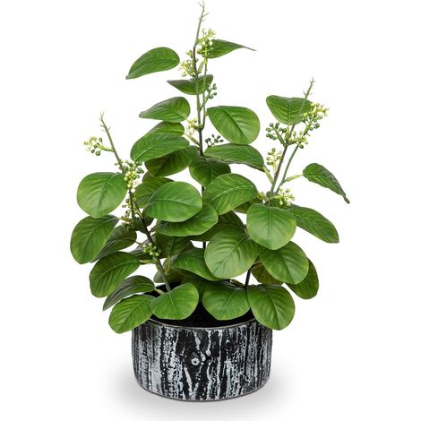 Plantes artificielles en pots de 35,8 cm – Ficus artificiel avec graines – Plantes vertes artificielles d'intérieur avec pots rayés noirs et blancs – Verdure artificielle pour décoration (1/5)