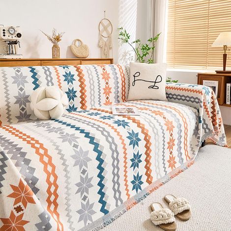 Manta de sofá de chenilla con estampado de copos de nieve estilo bohemio, para todas las estaciones, de 2 a 4 plazas, apta para mascotas, 180 x 180 cm. (1/5)