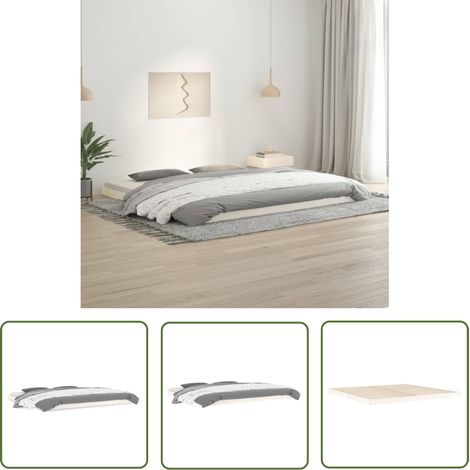The Living Store Massivholzbett Weiß 200x200 cm Kiefer - Holzbett - Doppelbett - Kiefernholzbett - Weißes Bett - Modernes Bett (1/5)