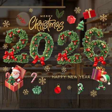 unidades de pegatinas decorativas navideñas para ventanas, modelo 2026, adhesivos electrostáticos removibles, decoración invernal para puertas y ventanas.