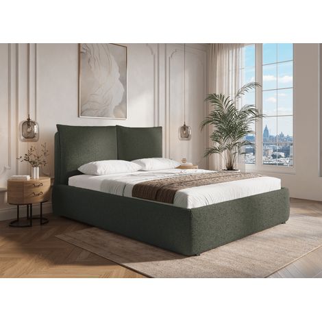 Lit coffre en tissu bouclette vert olive 180x200 cm MELY