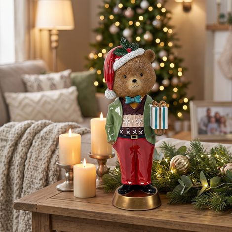 Orso natalizio in resina con regalo decorazione natalizia da h 47,5 cm (1/3)