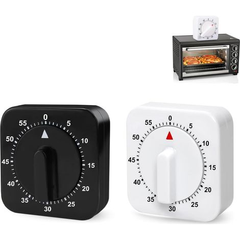 Lot de 2 minuteurs de cuisine mécaniques 60 minutes Avec alarme puissante Minuteur de cuisine Pour la cuisine,la pâtisserie,l'apprentissage et le sport Noir et blanc (1/5)