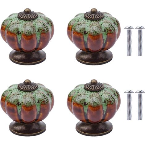 Boutons en Céramique 4Pcs Boutons de Tiroir de Forme Citrouille Boutons de Porte en Céramique Vintage Boutons D'armoire en Céramique Léopard pour Armoires Commode Tiroirs (Vert) (1/5)