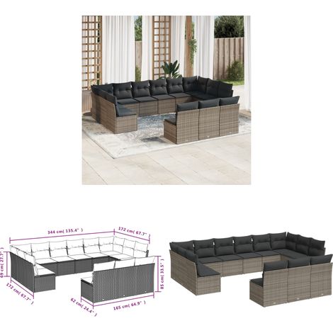 13-tlg. Garten-Sofagarnitur mit Kissen Grau Poly Rattan - Gartensofas - Outdoor Möbel - Gartenmöbel Set - Lounge Sofa - Rattan Gartenmöbel - Home & Living (1/3)