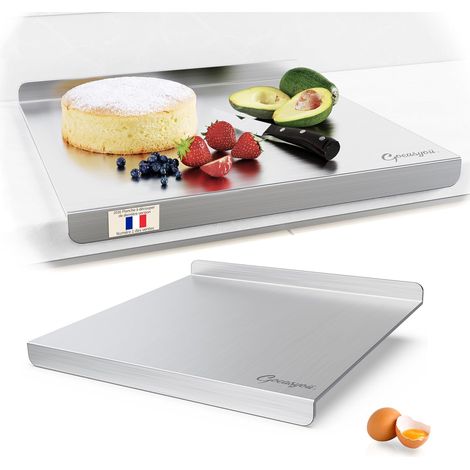 Planche à Découper en Acier Inoxydable, Double face, Protege Plan de Travail Cuisine avec bord d'arrêt, Planche à Pétrir Inox pour Pain et Pizza avec Rebord, Pour Cuisine, Bar, Restaurant (50X70cm) (1/5)