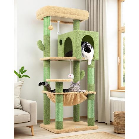 1 Arbre à Chat, Hamac 48x40cm, Niche Spacieuse, Plateforme Rembourrée, Intérieur pour Chat Adulte (1/5)