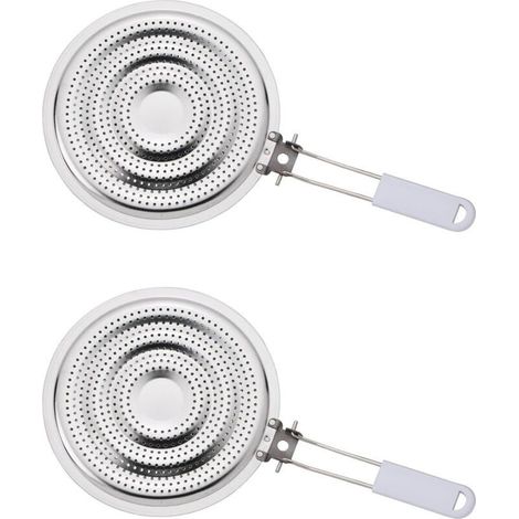 Réducteur de diffuseur de chaleur de cuisine, pare-flamme avec poignée amovible, acier inoxydable, lot de 2 (1/5)