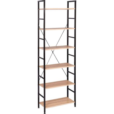 WOLTU Standregal Metallregal Bücherregal Lagerregal Leiterregal Badregal Küchenregal Eckregal Treppenregal Stufenregal Hochregal 6 Ablage Schwarz-weiß (1/5)