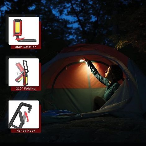 Leistungsstarke, wiederaufladbare LED-Werkstattleuchte mit Magnetfuß, wasserdicht (IPX6), 7 Leuchtmodi, ideal für Notfälle, Garagen und Camping – Rot (1/4)