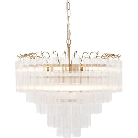 Lampadario TOULOUSE glamour ottone satinato vetro rigato 12xG9 (1/5)
