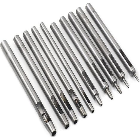 Set di 10 utensili per punzonatura della pelle, perforatore, punzone cavo, 10 misure, per cinture, braccialetti, carta, artigianato