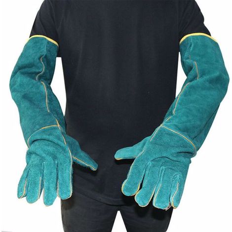 GROOFOO Welding gloves,heat resistant gloves, Welding Work Cotton Lined Green Split Leather Welding Safety Working Gloves (1/5)