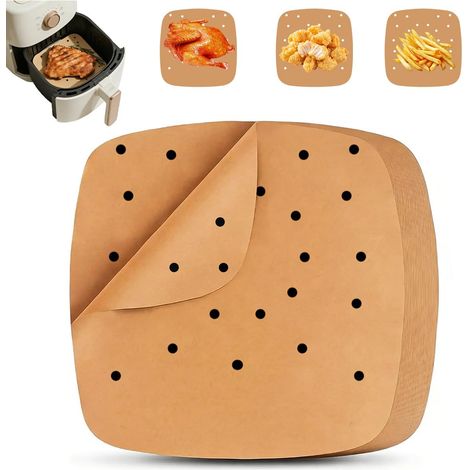 200 Feuilles Papier Cuisson Perforé Air Fryer, 23 cm Friteuse a Air Papier Cuisson, Papier Sulfurisé Perforé Antiadhésif Résistant à la Graisse, Papiers Parchemin Cuisson pour Four, Cuiseur Vapeur