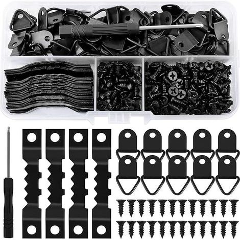 Ensemble de 251 crochets pour cadres photo, noirs, vis incluses, convient pour la maison et le bureau. (1/3)