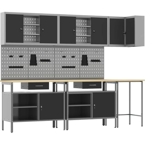 Maison Exclusive - Set di mobili da lavoro con cassetto 10 pz Nero e Grigio (1/5)