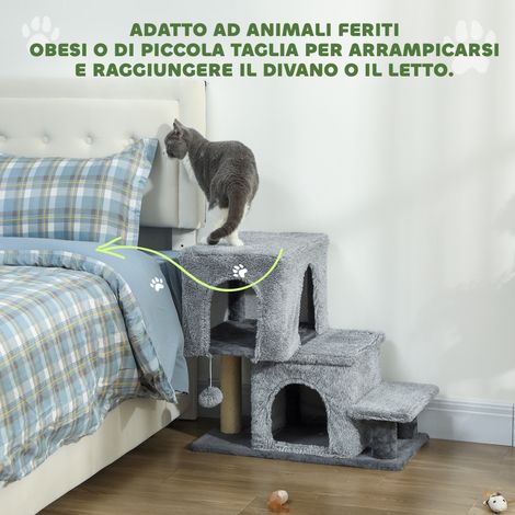 Étagère pour chats réglable à 4 marches, gris, avec 2 cabanes-nids, griffoir et jouet suspendu. (1/5)