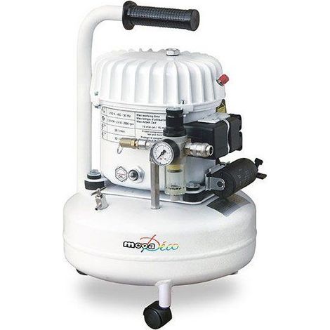 MECAFER Compresor silencioso 9 L 8 bar 40 dB filtro 5 micrones 340 W 230 V Blanco (1/4)