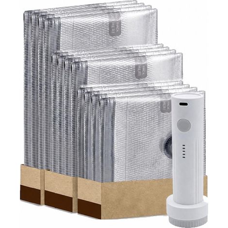 Juego de 12 bolsas de almacenamiento al vacío con borde transversal para ropa, edredones y otros artículos de cama, con sistema especial de extracción de aire. (1/5)