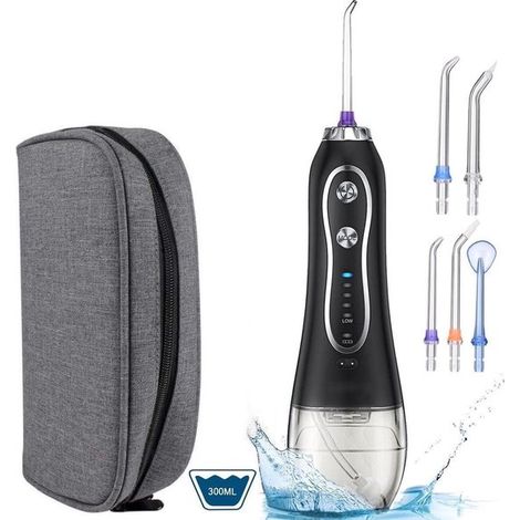 Munddusche – Zahnreinigungsgerät – Fünf Zubehörteile – 300-ml-Wassertank – Schwarz (1/2)