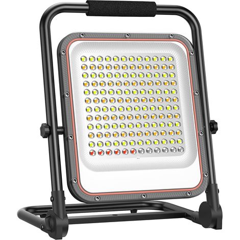 Projecteur LED Rechargeable, 250W Projecteurs de Chantier, 15000mAh Lampe de Chantier sur Batterie 5 Modes,144 LED, USB-C, IP65, Lampe de Travail pour Camping, Garage, Atelier, Construction (1/2)