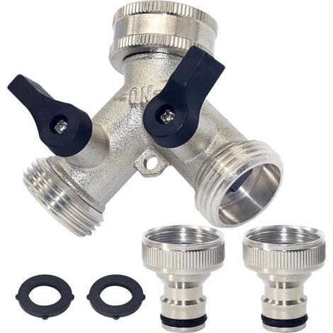 2-Way Y-Distributor, 2 Way Y Splitter for Hoses with 2pcs 3/4" Hose Fitting Adapter