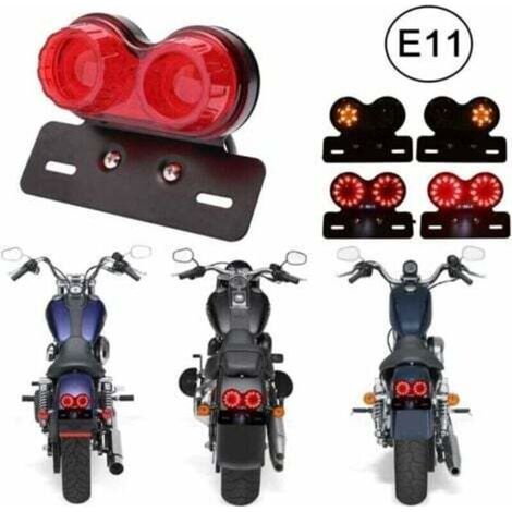Feu arrière moto LED 40 diodes rouge double fonction frein/clignotant + support plaque immatriculation pour street bike, dirt bike, cruiser (1/5)