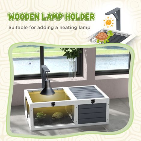 Maison en bois gris pour tortues, avec support de lampe pour le bien-être et le confort de votre tortue. (1/5)