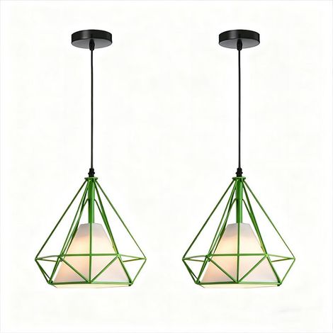 (2X) Lampe De Plafond En Fer Plafonnier Vintage En Forme De Cage De Diamant 25CM Lustre Rétro (Vert) (1/5)