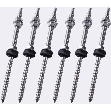 Lot de 6 Vis à Double Filetage M10x200mm - Fixation Solaire sur Toit, Réglable en Hauteur pour Panneaux Photovoltaïques