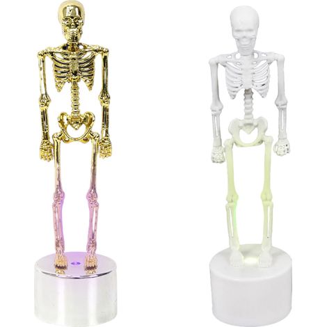 Lot de 2 Figurines squelette, Résine avec LED, Lumière clignotante, Décoration Halloween, Intérieur et Fête (1/5)