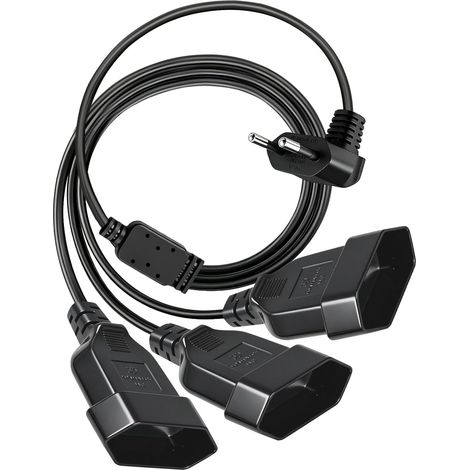 Câble d’Extension 3 en 1 Fiche Plate 0,5 m, Prise Européenne Câble Prolongateur Compact 3 Prises, Fiche Plate à 90°, Idéal pour TV, Ordinateur et Petits Appareils (1/5)