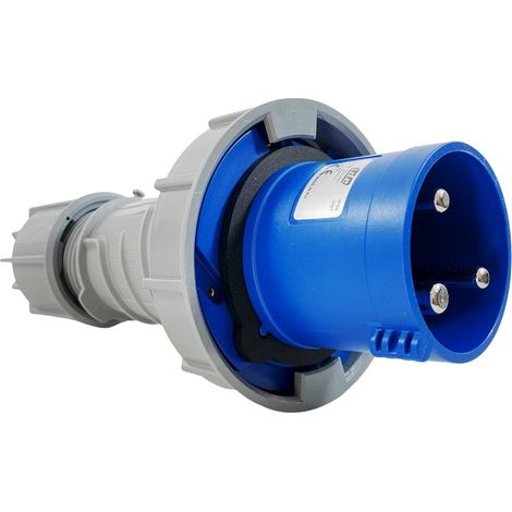 IDE – Prise mâle 63A monophasée 220V – 2P+T étanche IP67 – Raccordement par borne à vis – Pour installations industrielles