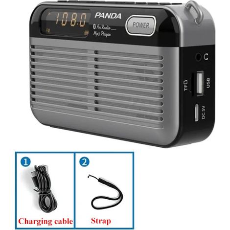 Mini radio FM stéréo avec haut-parleur Bluetooth, écran LED, batterie intégrée, lecteur de carte TF et prise casque (noire). (1/5)