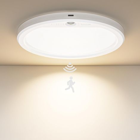 Plafonnier avec Détecteur de Mouvement, Lampe LED Plafond Interieur Sans Fil, 8000mAh Lampe de Plafonnier, Rechargeable, Rond,Idéal pour Escaliers, Couloirs, Garage (1/5)