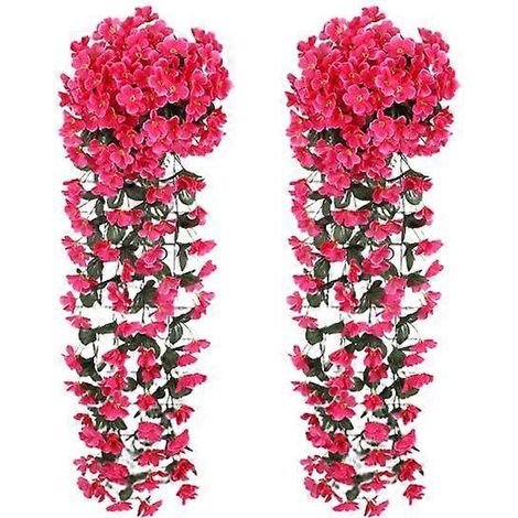 Lot de 2 plantes grimpantes artificielles violettes, résistantes aux UV, à fleurs retombantes, en plastique, pour la maison, les mariages, l'intérieur et l'extérieur.rose rouge (1/5)