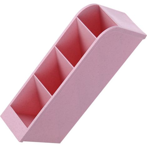 Porte-stylo incliné à 4 compartiments, boîte de rangement multifonctionnelle en plastique rose pour fournitures de bureau (1/5)