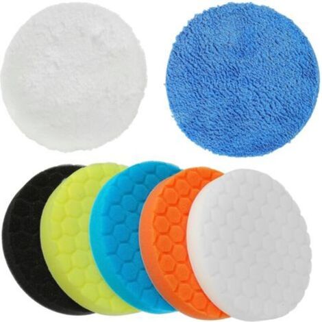 Lot de 7 éponges à polir (150 mm), mousse de polissage multi-usages pour polisseuse/ponceuse orbitale aléatoire