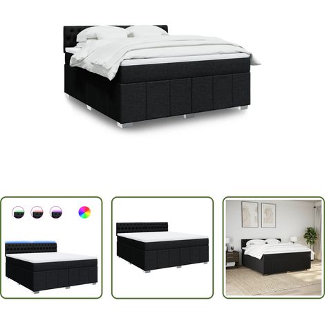 vidaXL Surmatelas -  Sommier à lattes de lit avec matelas Noir 180x200 cm Tissu (1/5)