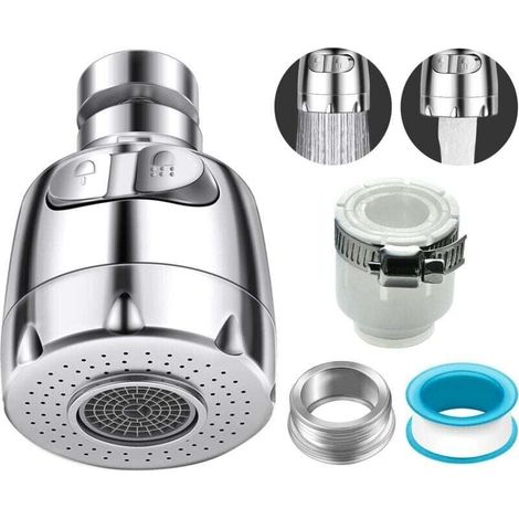 Aérateur de Robinet, Embout Robinet Cuisine Avec Rotation à 360°, Embout Robinet Avec 2 Modes D'écoulement de l'eau,Installation Facile universel pour la Plupart desC Robinets Conventionnels (1/5)