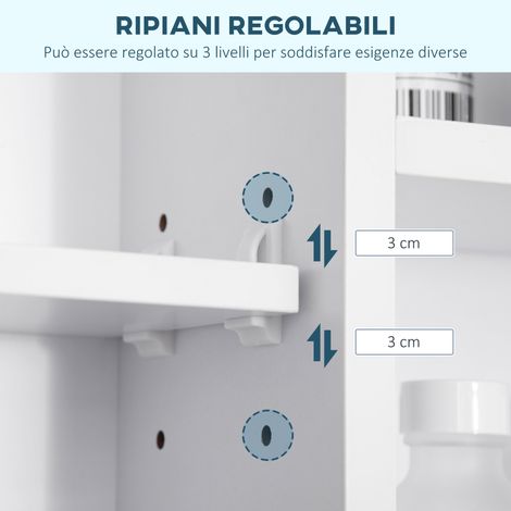 Miroir mural salle de bain avec étagères ouvertes et armoire miroir, meuble gain de place 100x15x70 cm, blanc