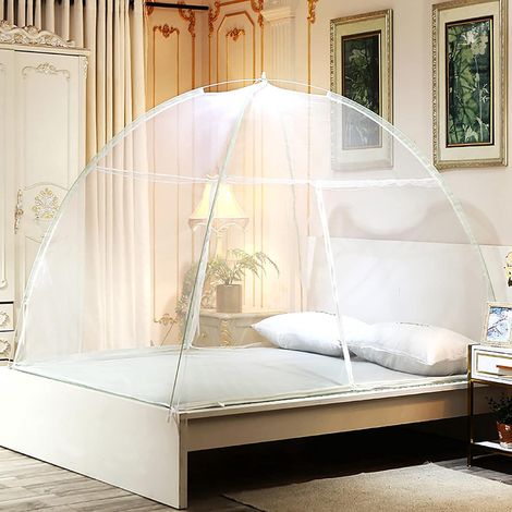 Moustiquaire escamotable tente pliable avec doubles portes et baldaquin de lit fermeture éclair 150 x 200 cm 200 cm (1/4)