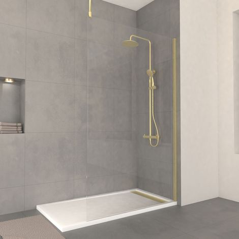 Parete per doccia 120x200cm Vidrio 8mm - Profilo + Barra a soffitto Finitura oro spazzolato - FREEDOM 2 GOLD (1/5)