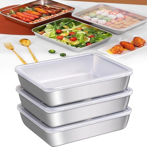 Plateau Inox Cuisine, Plateau Gratin Four, Plate De Cuisson Pour Barbecue, Bac Inox Alimentaire,Carré, Matériel d'Acier Inoxydable 410, Grand Avec Le Couvercle, 25.8  20  5cm (1/5)
