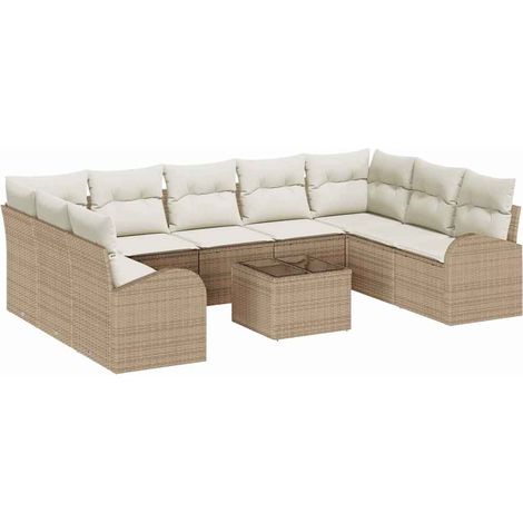 Maison Exclusive - Set Divano da Giardino 10 pcs Beige e Bianco polyrattan