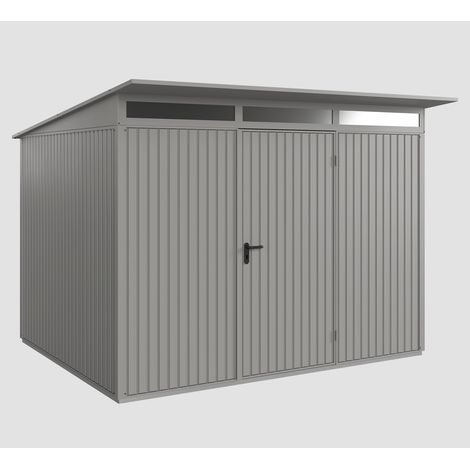Hörmann Ecostar Metall-Gerätehaus Trend mit Pultdach Typ 3, 313 x 283 cm, graualuminium, 7,2 m², 1-flüglige Tür
