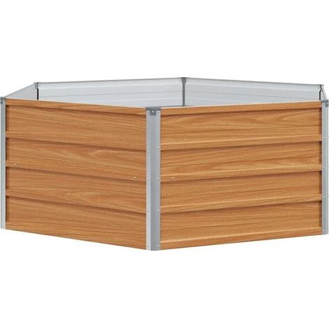 Jardinière surélevée en placage imitation bois, dimensions : 129 x 129 x 45 cm, en acier galvanisé. (1/5)
