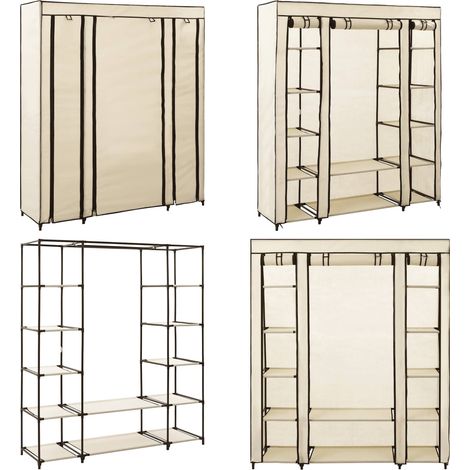 Stoffschrank mit Fächern Kleiderstangen Creme 150x45x176cm - Kleiderschrank - Stoffschrank - Garderobenständer - Aufbewahrungsschrank - Kommode - Home & Living (1/5)