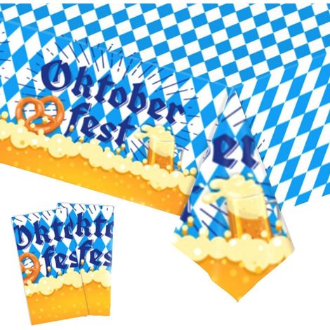 Lot de 2 nappes Oktoberfest 137x274cm Bleu-Blanc losange, Plastique, Imperméable
